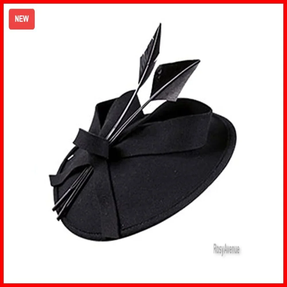 Wool Felt Fedora Hat Adjustable Fit Feathers Elegant Wedding Church Festival